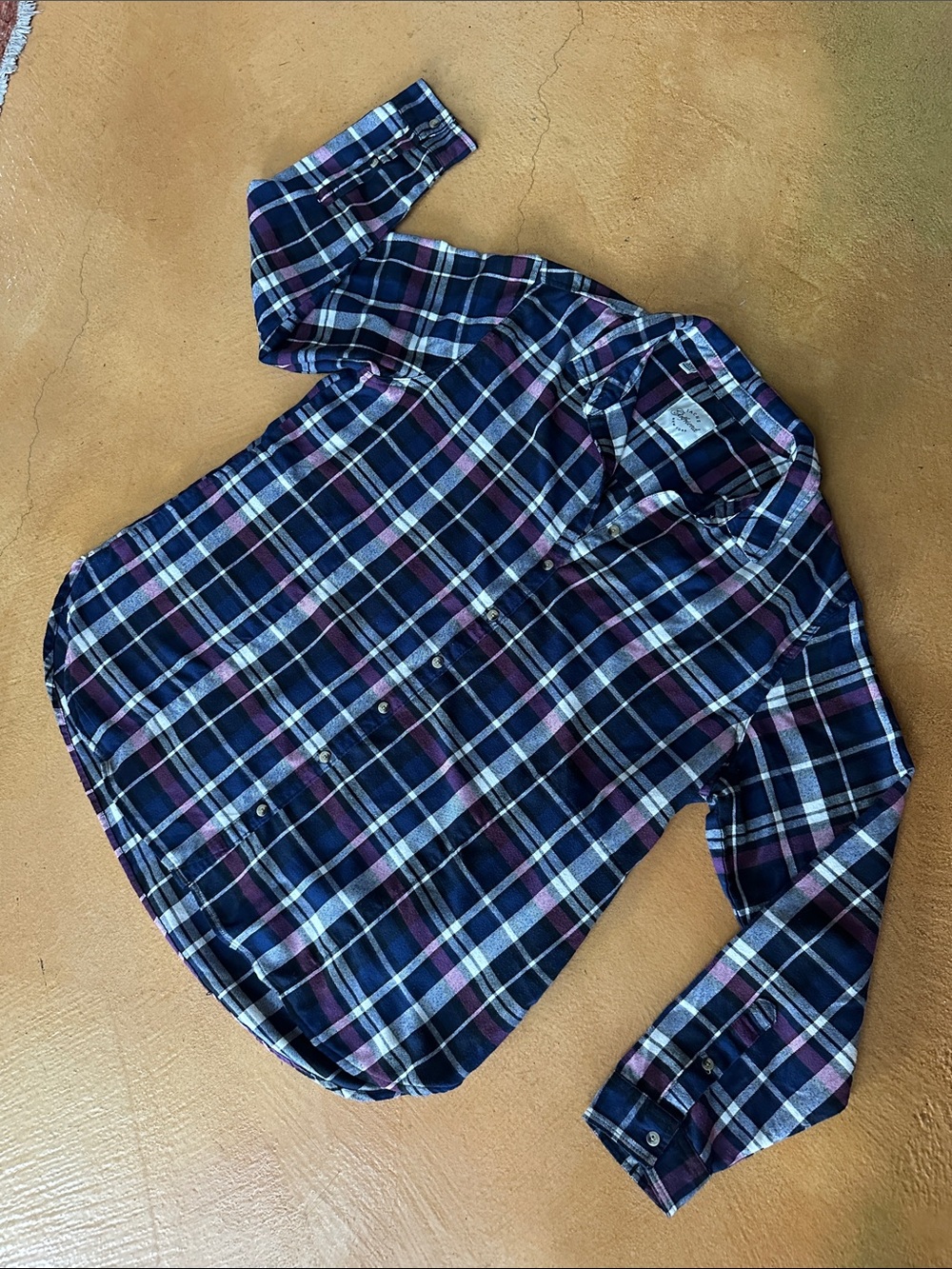 JACHS Girlfriend Navy Plaid Button-Down with Purple Accents